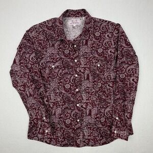 Panhandle Womens Burgundy Paisley Western Snap Button Shirt Large